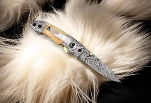 Mini folding knife | Bone Handle pocket knife | 3 inch blade by Damascus Knife Store, Damascus knife detail photo 4