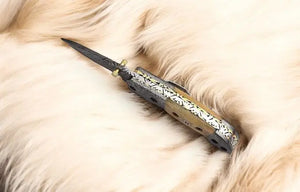 Mini folding knife | Bone Handle pocket knife | 3 inch blade by Damascus Knife Store, Damascus knife detail photo 6