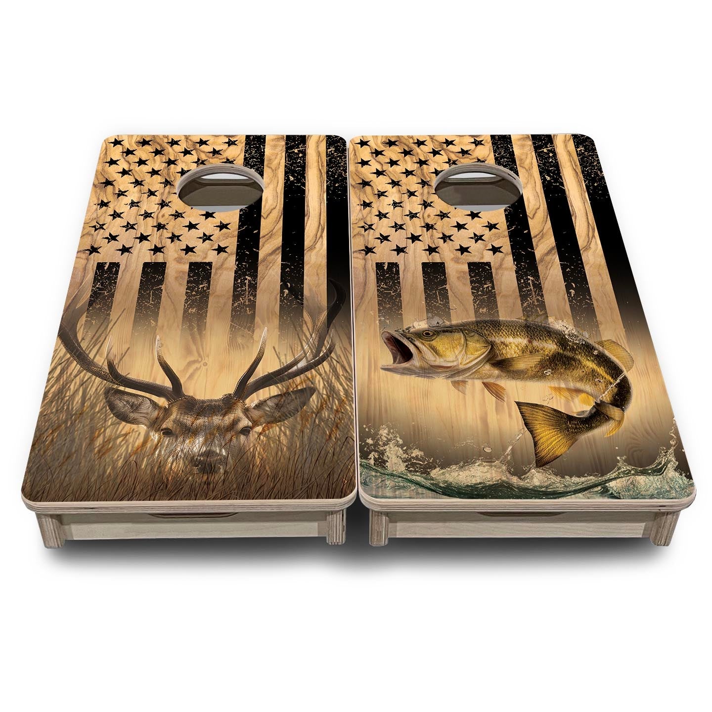 Light Wood Deer & Fish Flag - Mini or Vacation Size Cornhole Boards by Cornhole Solutions, custom cornhole board detail photo 2
