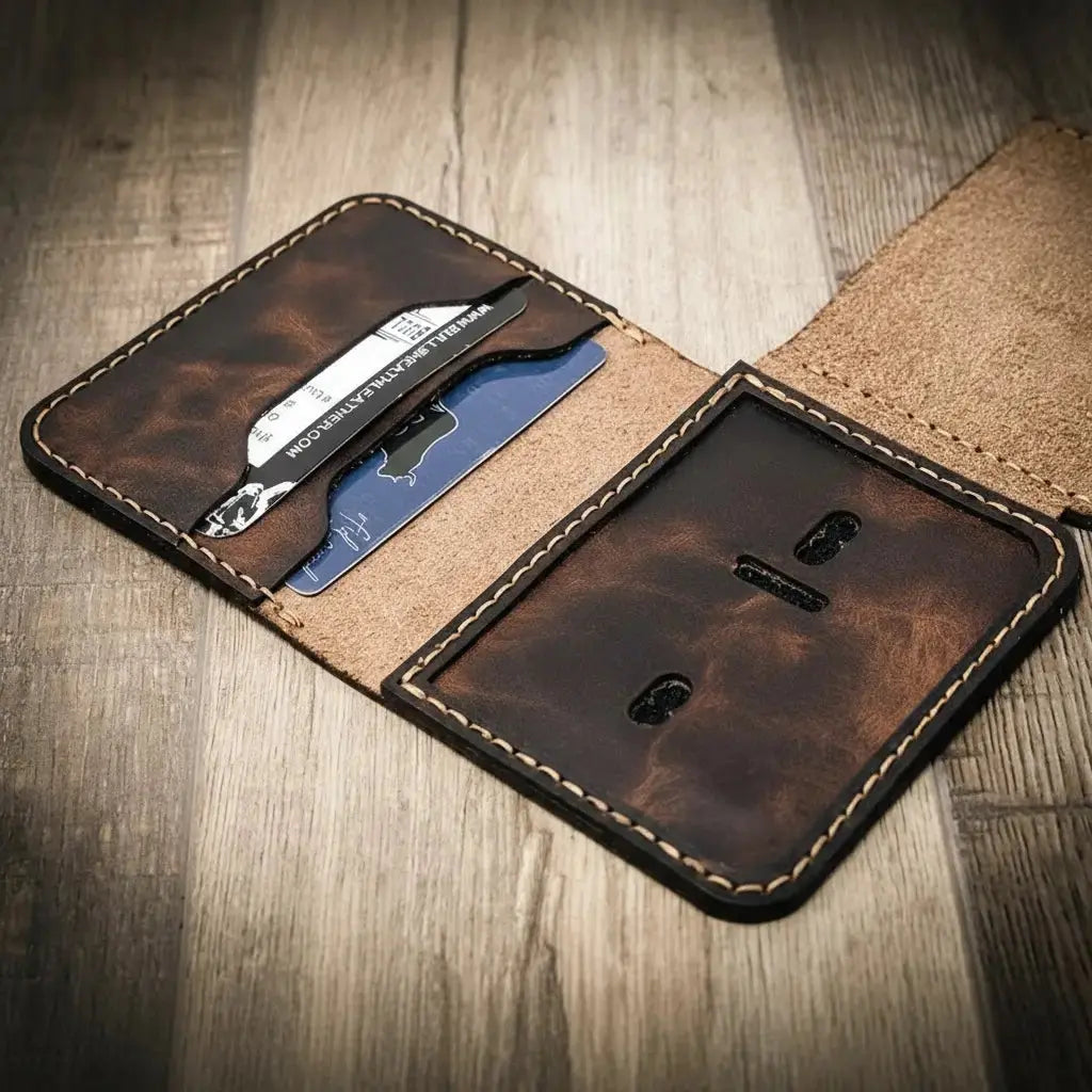 Minimalist Badge Wallet by Bull Sheath Leather, handmade leather goods detail photo 10