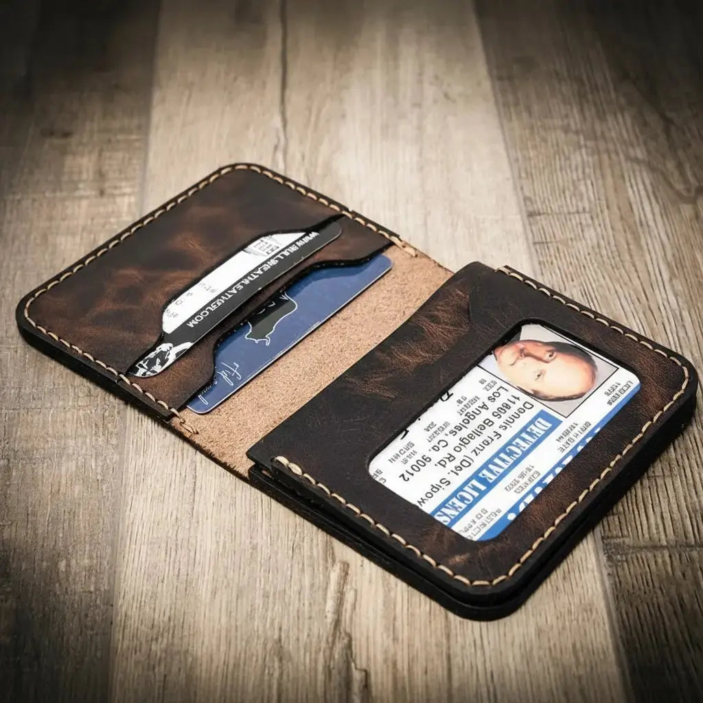 Minimalist Badge Wallet by Bull Sheath Leather, handmade leather goods detail photo 14