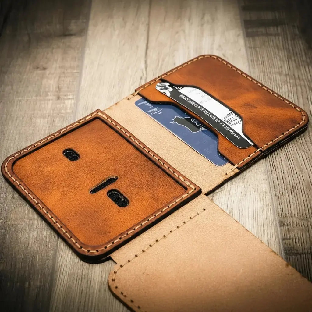 Minimalist Badge Wallet by Bull Sheath Leather, handmade leather goods detail photo 17