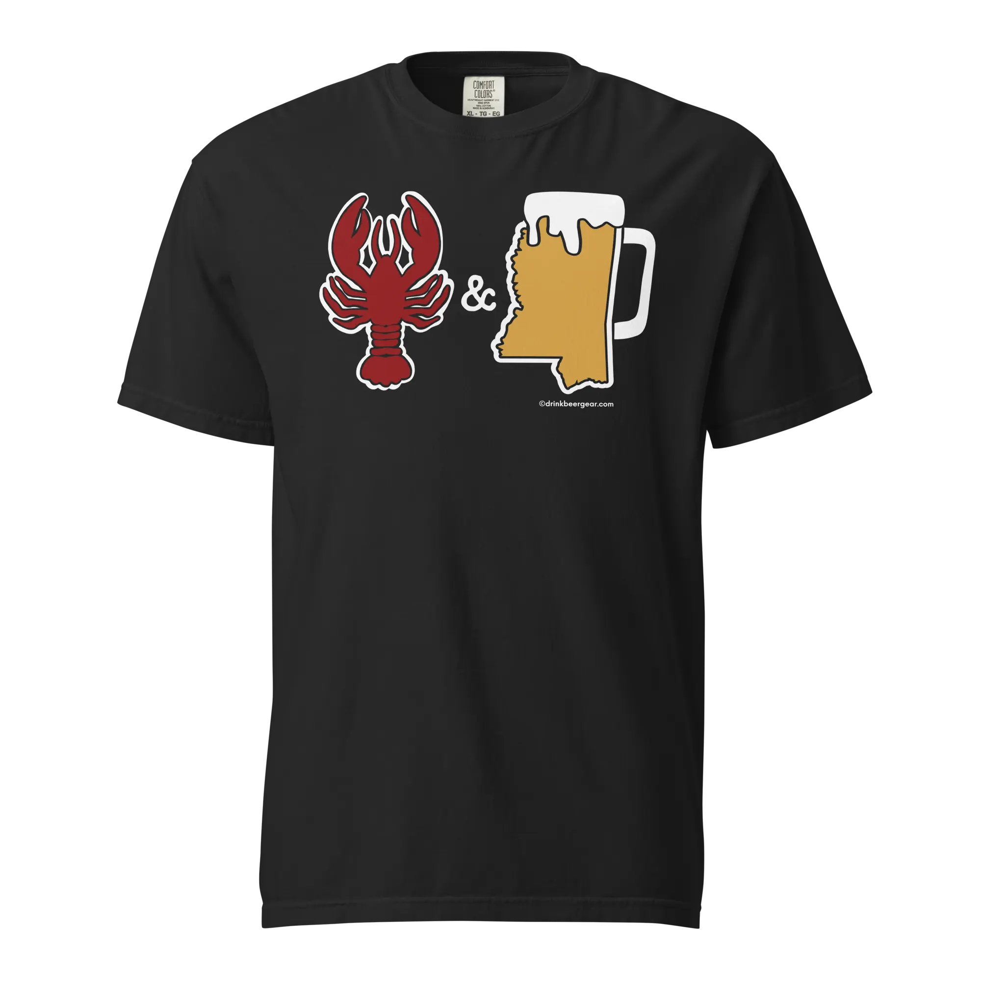 Mississippi Beer Mug Tee - Crawfish & Beer - COMFORT COLORS BRAND TEE Drink Beer Gear