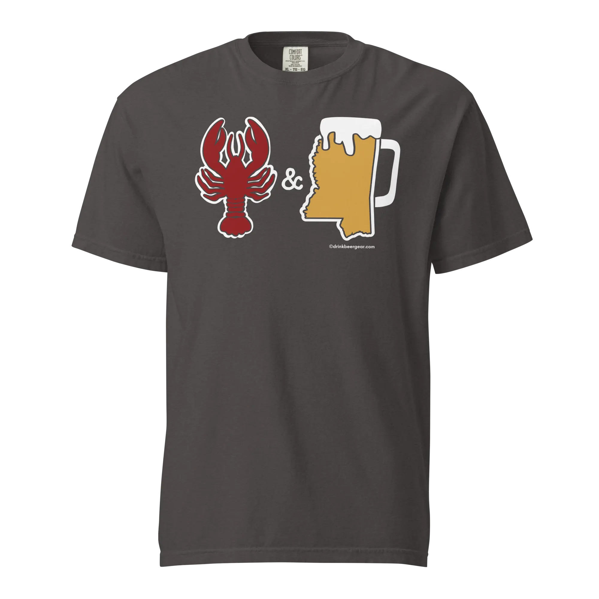 Mississippi Beer Mug Tee - Crawfish & Beer - COMFORT COLORS BRAND TEE Drink Beer Gear