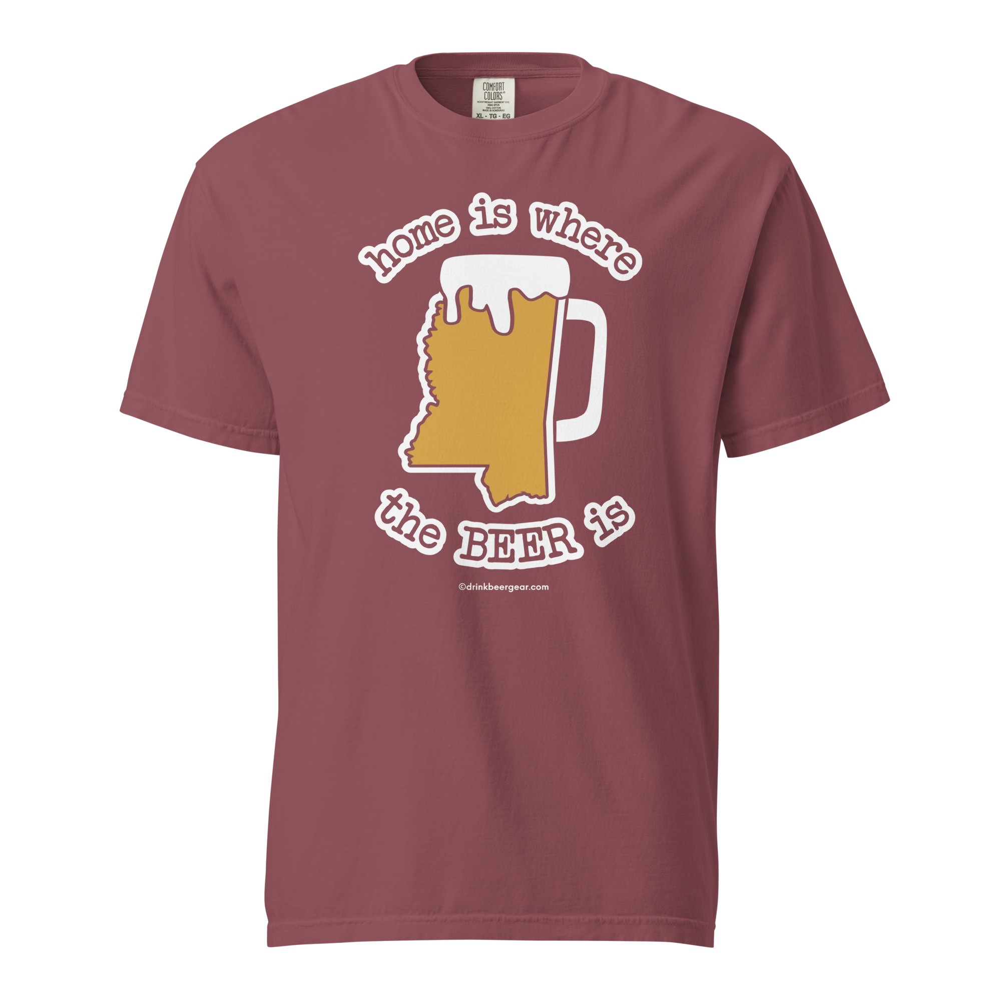 Mississippi Beer Mug Tee - Home Is Where The Beer Is - COMFORT COLORS BRAND TEE Drink Beer Gear