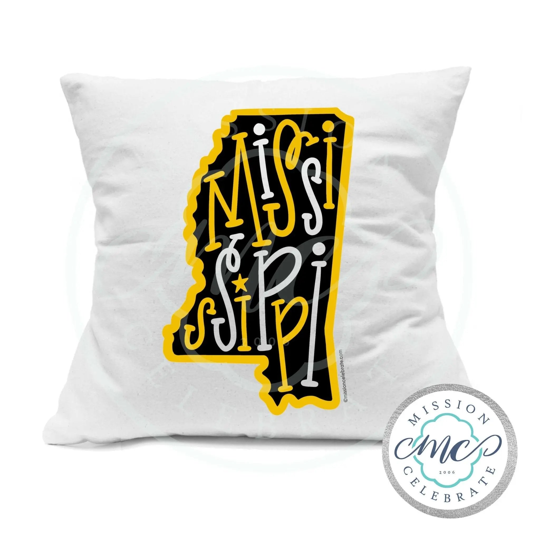 Mississippi Pillow Cover - Black & Gold State Art - 18x18 White Cotton - Home Decor - Main Street Collective