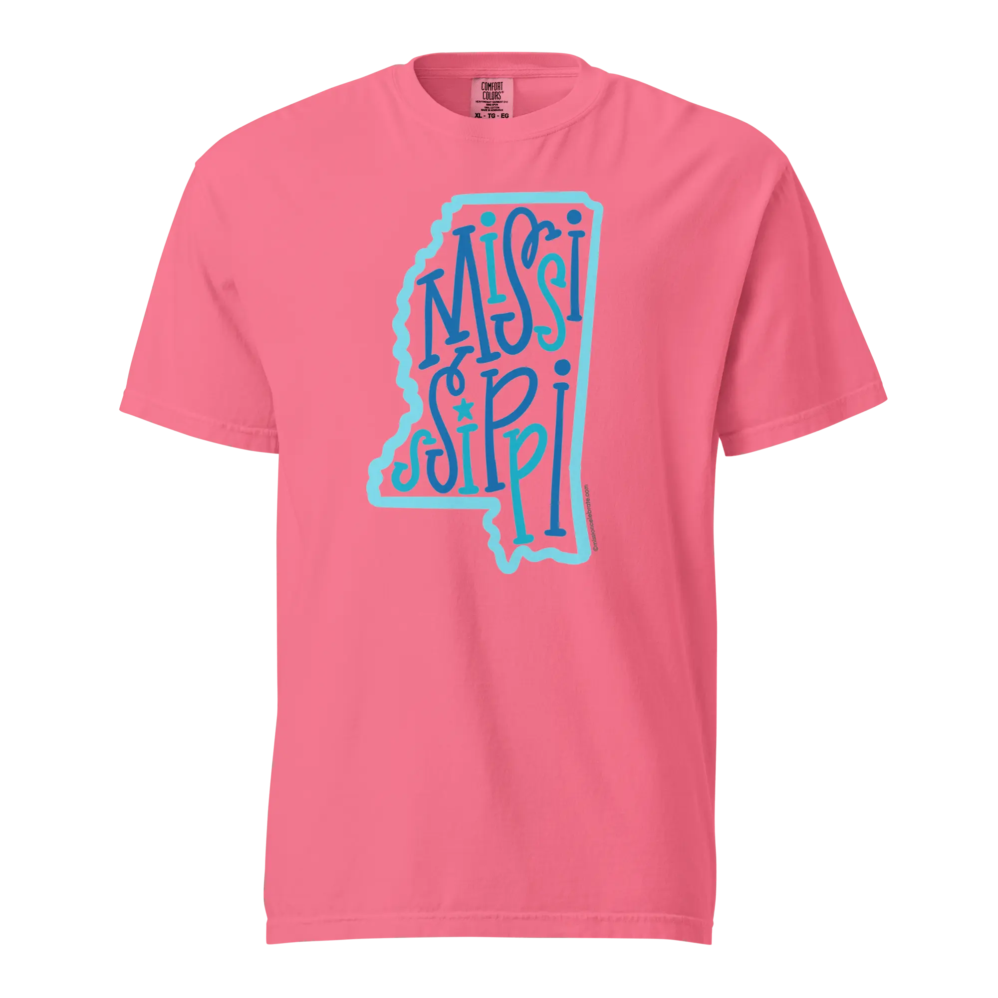 Mississippi Bouncy Letters Handlettered Art by © Leslie Gonce Comfort Colors Short Sleeve Tee (MISSISSIPPI) Mission Celebrate