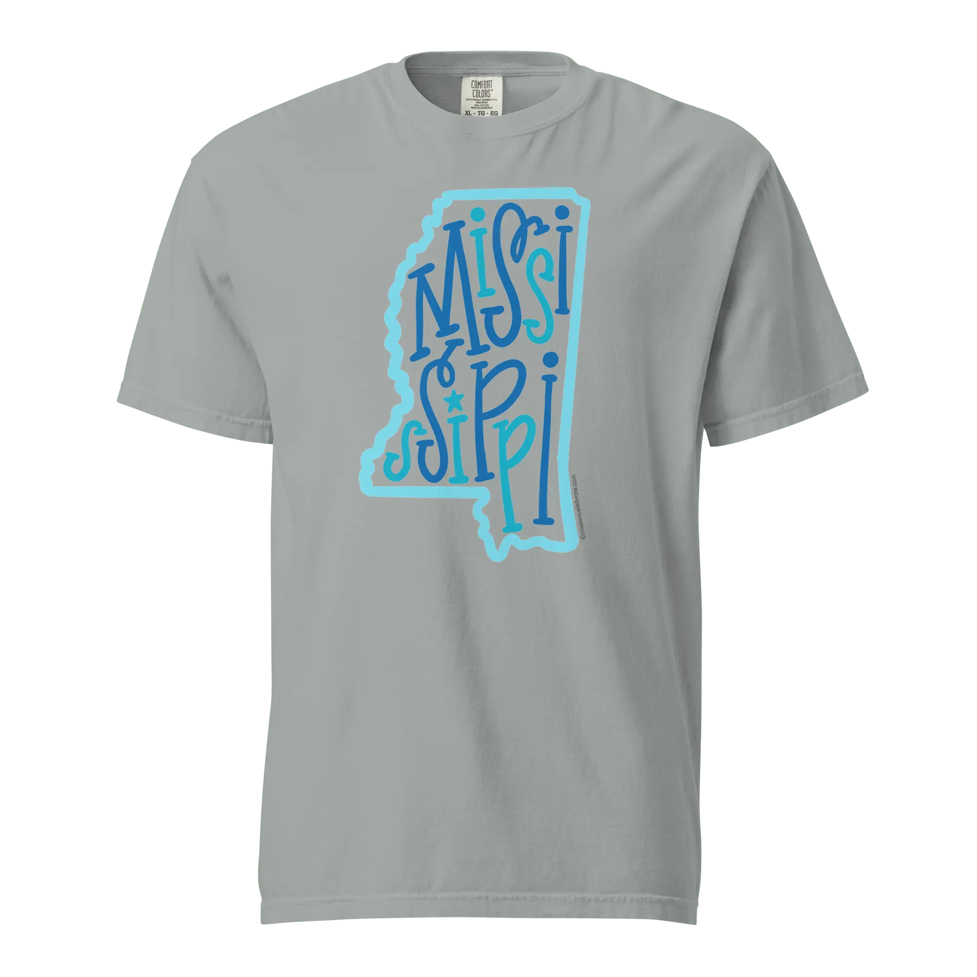 Mississippi Bouncy Letters Handlettered Art by © Leslie Gonce Comfort Colors Short Sleeve Tee (MISSISSIPPI) Mission Celebrate