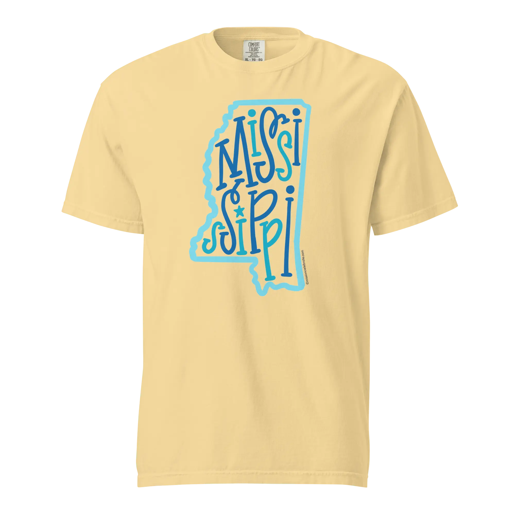 Mississippi Bouncy Letters Handlettered Art by © Leslie Gonce Comfort Colors Short Sleeve Tee (MISSISSIPPI) Mission Celebrate