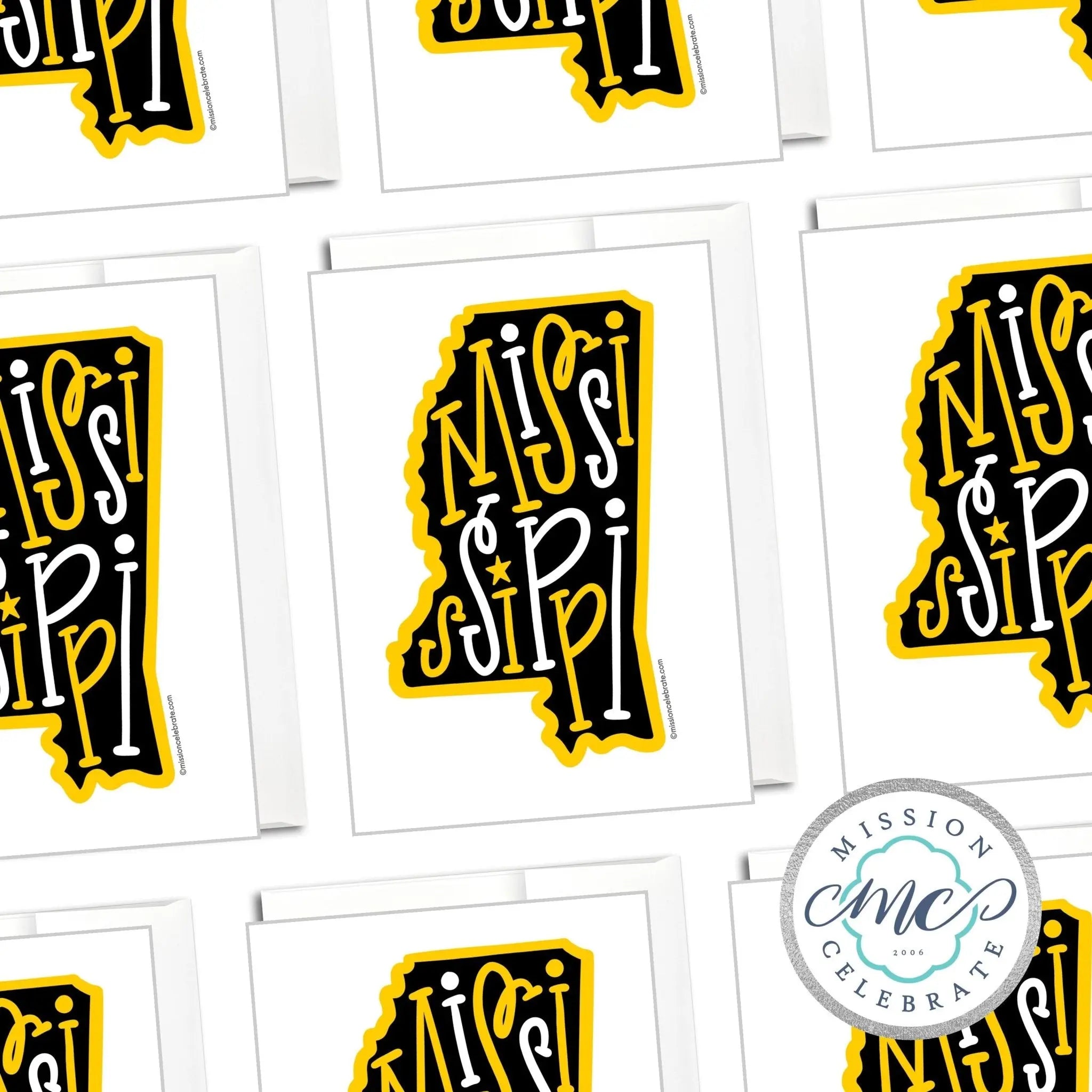 Mississippi Greeting Cards - Black & Gold Handlettered Art - Southern Miss - Main Street Collective