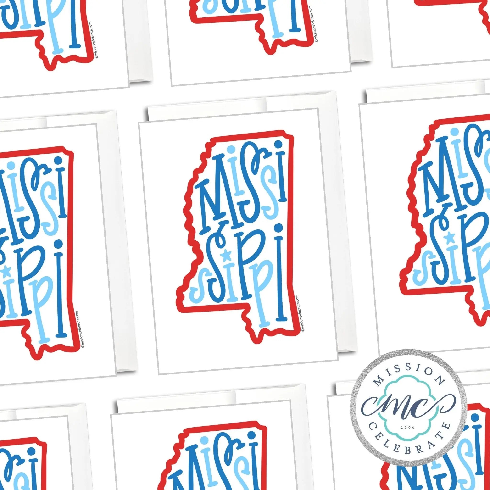 Mississippi State Greeting Cards: Ole Miss Hand Lettered Art by Main Street Collective-Red & Blue State Pride