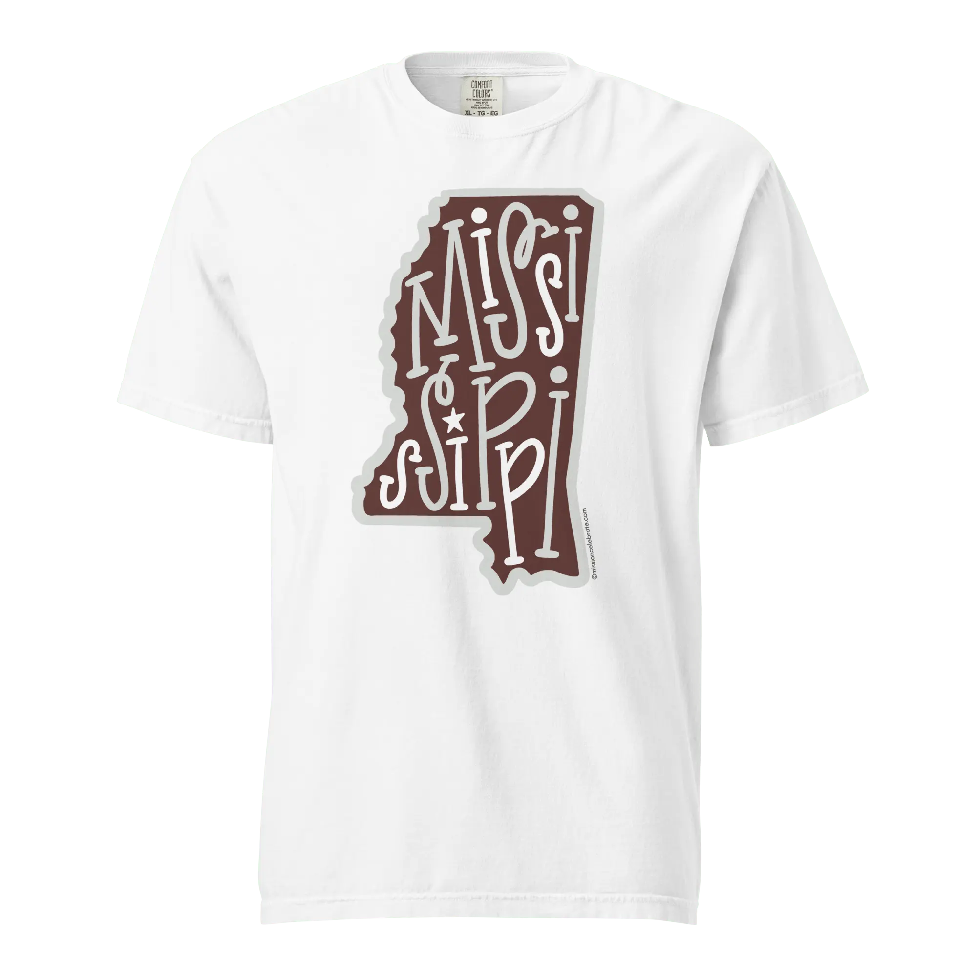 Mississippi T-Shirt: Maroon & Gray Hand-Lettered Design by Leslie Gonce, Comfort Colors Tee