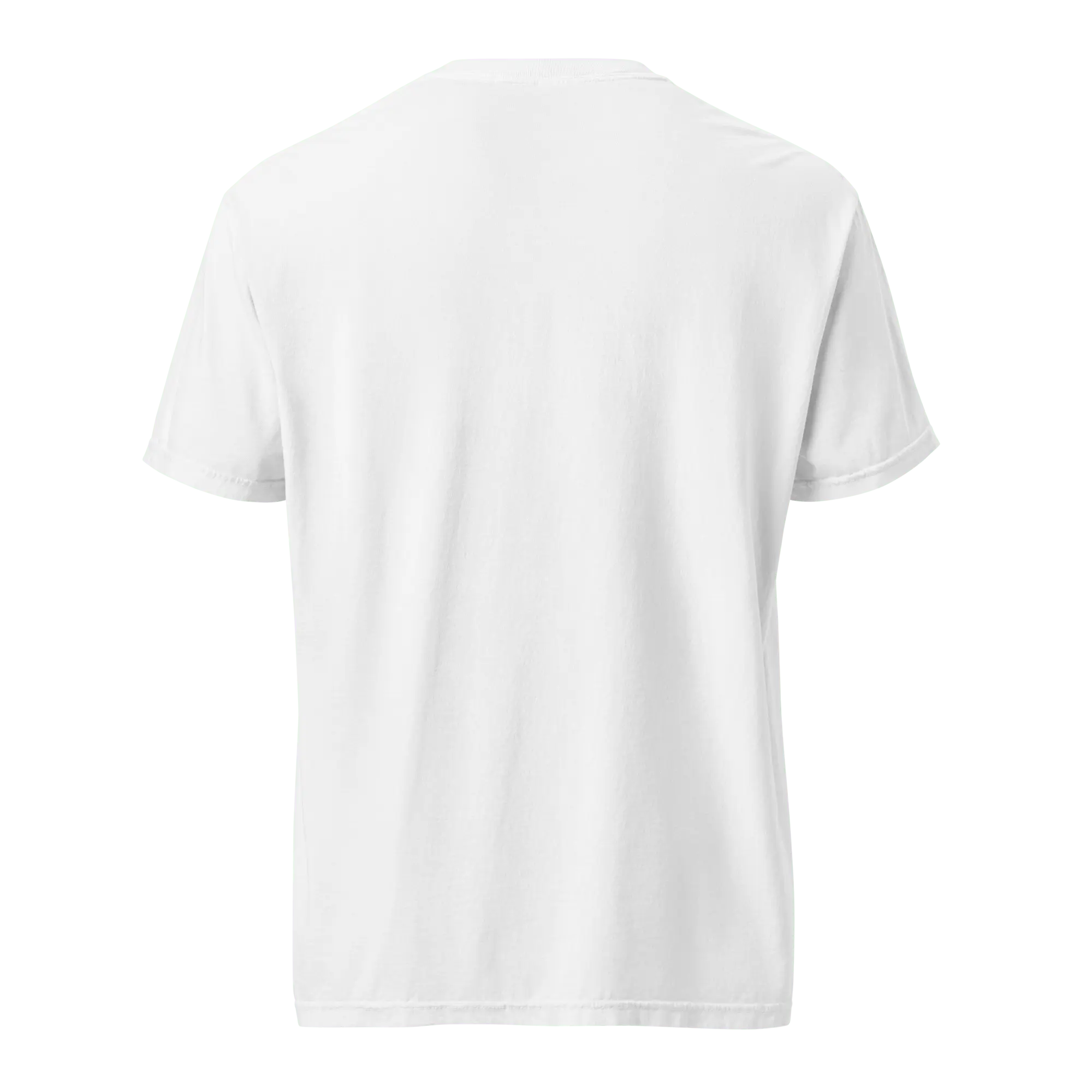 White T-shirt Back View - Unisex Heavyweight Cotton Tee, Plain Casual Style