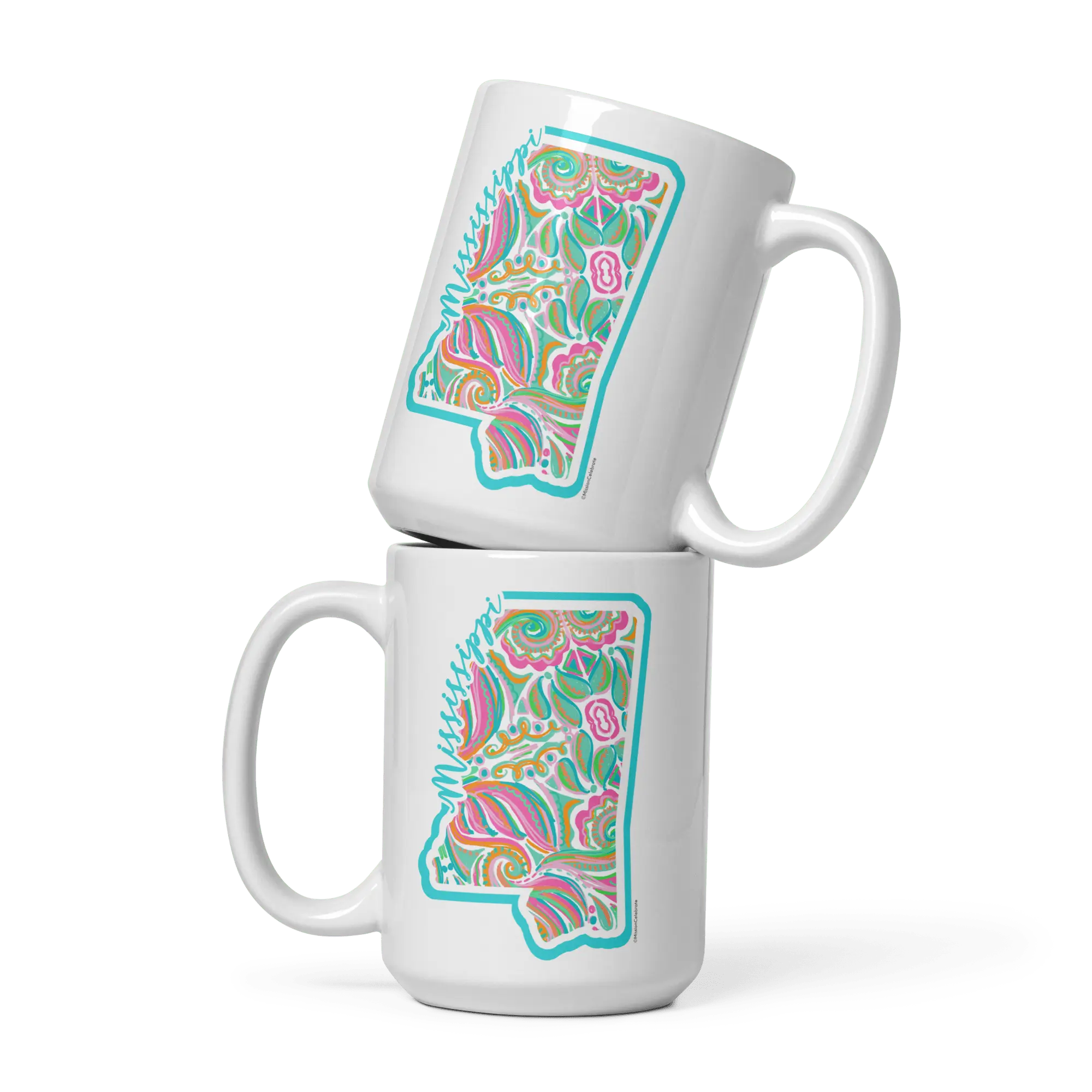 Mississippi Art Mugs Stacked: Colorful Abstract Design by Leslie Gonce from Main Street Collective