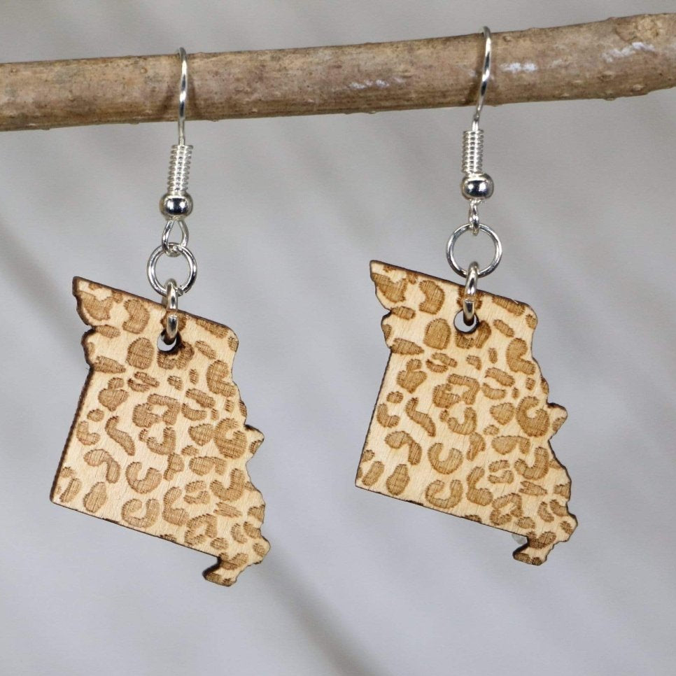 Missouri State Cheetah Print Wooden Earrings | State Pride Jewelry