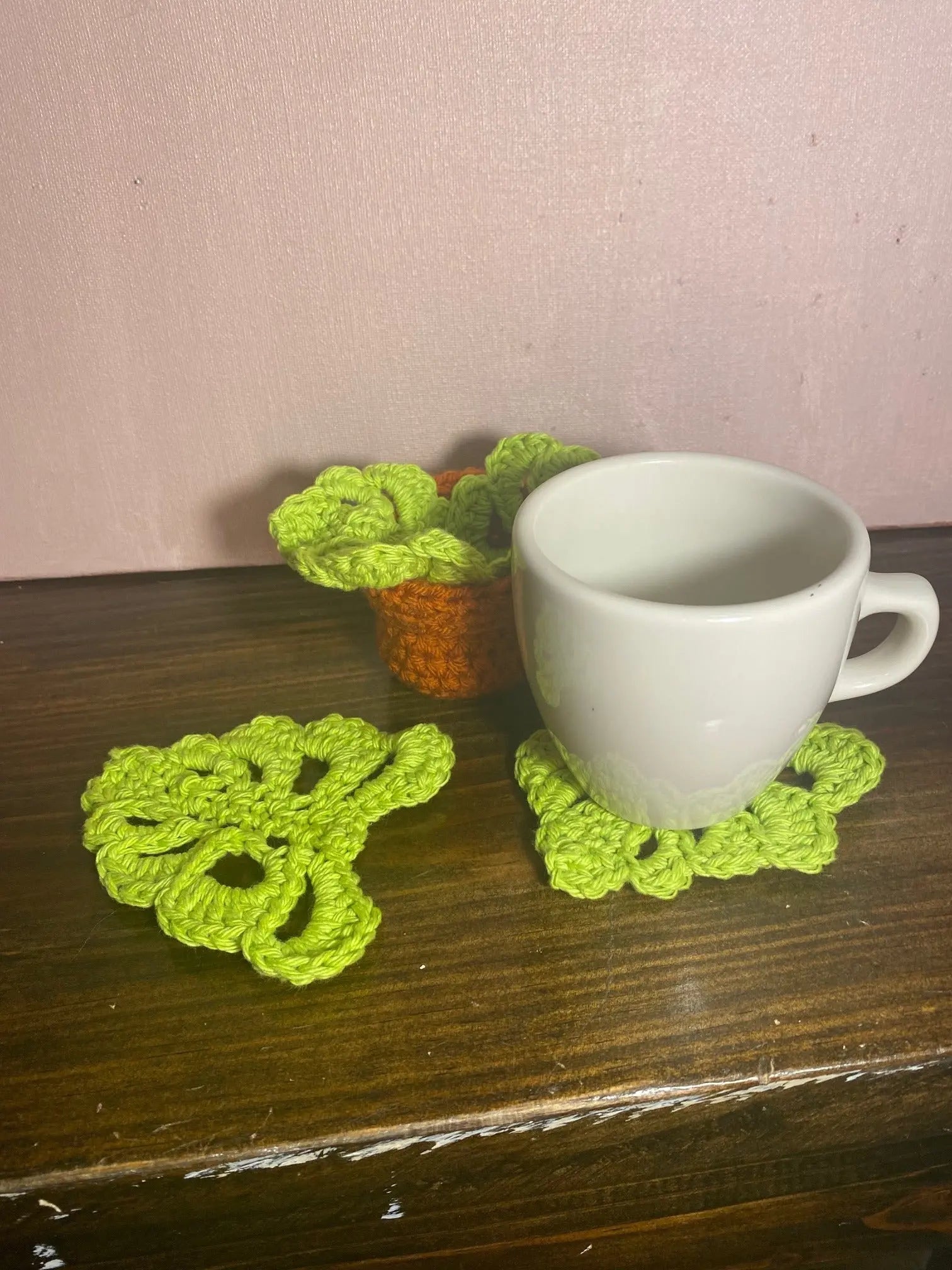 Monstera Leaf Coasters with Pot - Handmade Crochet Plant Coasters by Main Street Collective