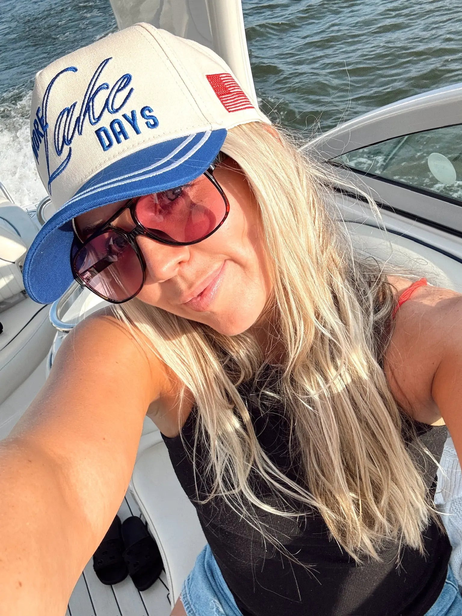 More Lake Days - Royal Blue Vintage Trucker Hat by KenzKustomz, Southern lifestyle apparel detail photo 3