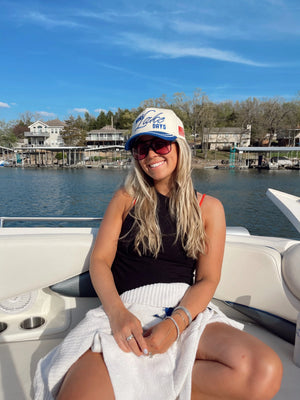 More Lake Days - Royal Blue Vintage Trucker Hat by KenzKustomz, Southern lifestyle apparel detail photo 4