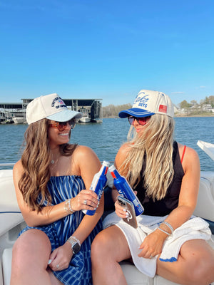 More Lake Days - Royal Blue Vintage Trucker Hat by KenzKustomz, Southern lifestyle apparel detail photo 8
