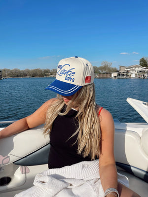 More Lake Days - Royal Blue Vintage Trucker Hat by KenzKustomz, Southern lifestyle apparel detail photo 10
