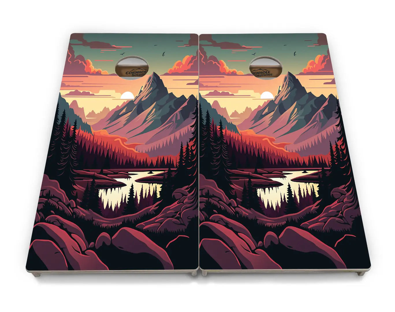 Mountain Sunset Cornhole Boards - Professional Tournament Series by Cornhole Solutions, custom cornhole board detail photo 20