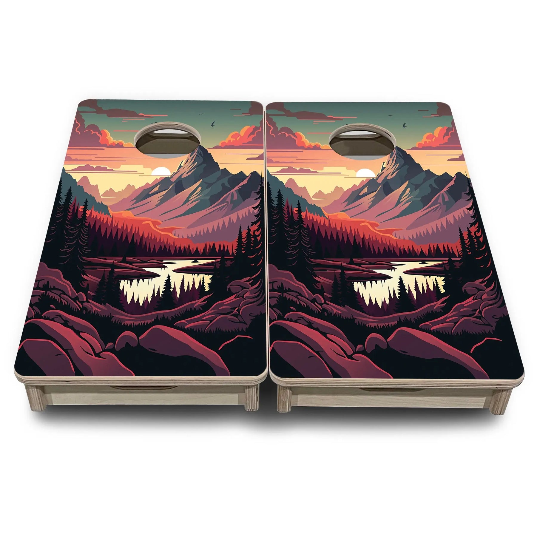 Mountain Sunset Design Options - Mini or Vacation Size Cornhole Boards by Cornhole Solutions, Southern home decor detail photo 10