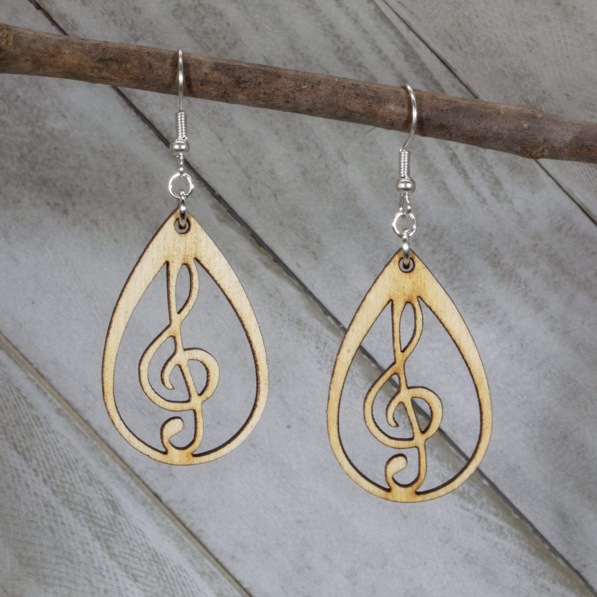 Music Heart Earrings Wooden | Treble Clef Jewelry by Cate's Concepts, LLC, handmade jewelry main product photo