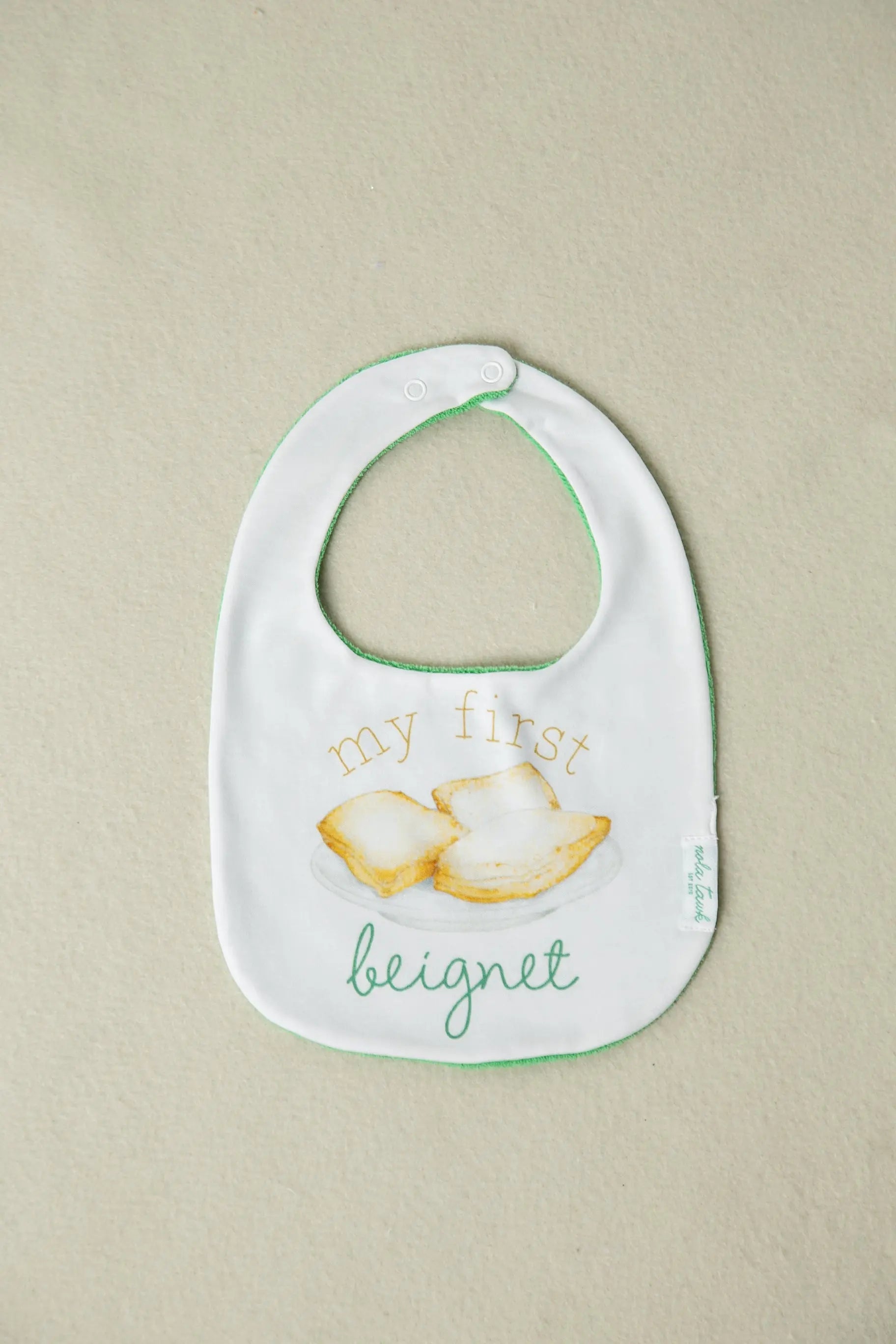 My First Beignet Organic Cotton Baby Bib Nola Tawk