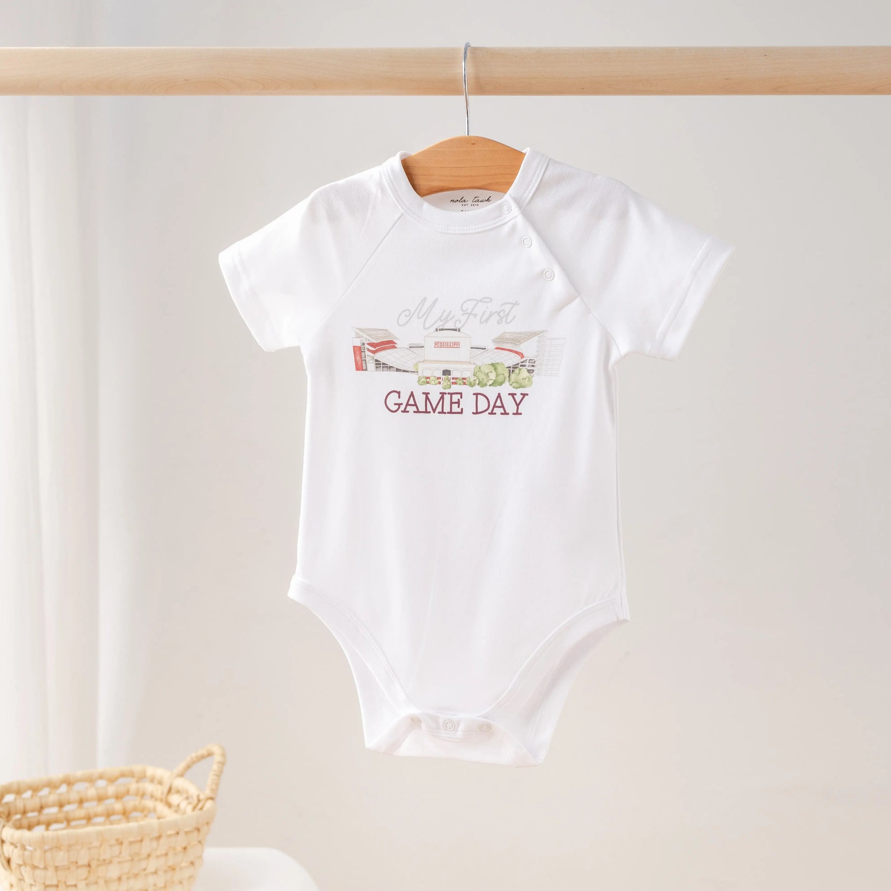 My First Game Day - Mississippi Organic Cotton Onesie by Nola Tawk, Southern lifestyle apparel main product photo