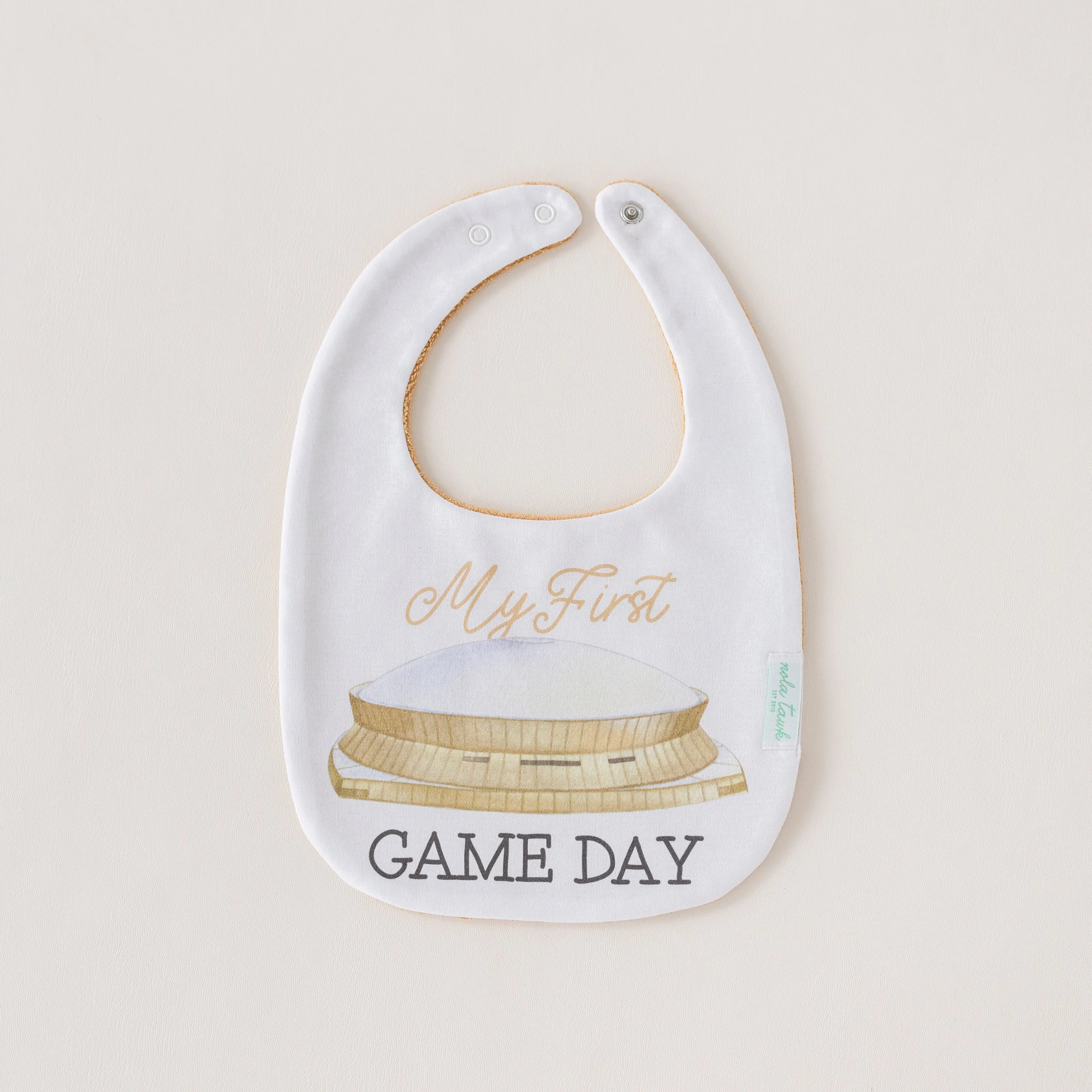 My First Game Day - Saints Organic Cotton Baby Bib Nola Tawk