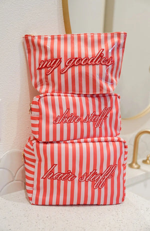 My Goodies - Pink & Red Stripes Clear Coat Bag by KenzKustomz, handmade leather goods detail photo 4