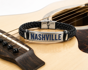 Men’s Black Leather Nashville Bracelet by N Harmony Jewelry, handmade jewelry detail photo 2