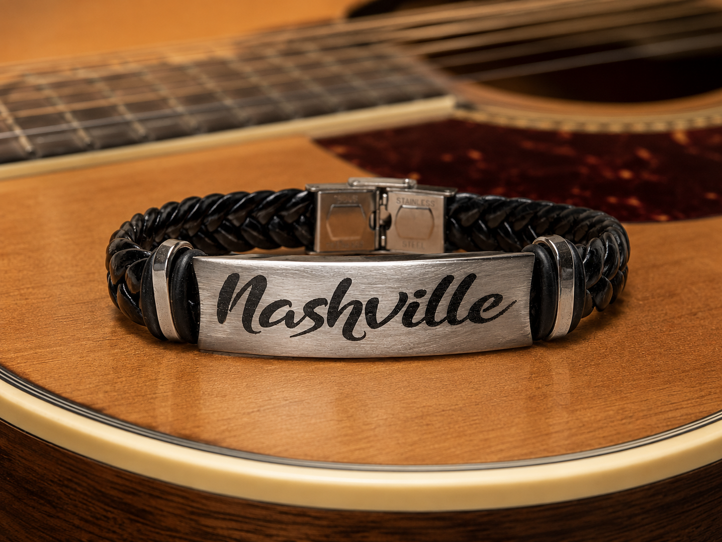 Bracelet with 'Nashville' engraving on a guitar