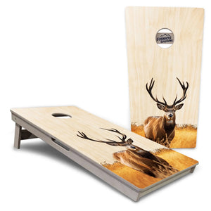 Natural Deer & Fish Cornhole Boards - Professional Tournament Series by Cornhole Solutions, custom cornhole board main product photo