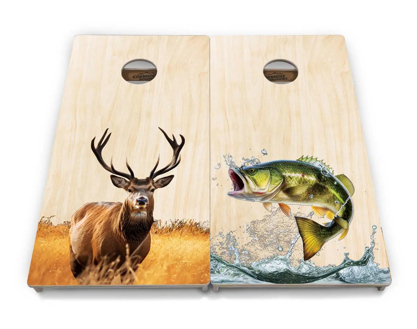 Natural Deer & Fish Cornhole Boards - Professional Tournament Series by Cornhole Solutions, custom cornhole board detail photo 2
