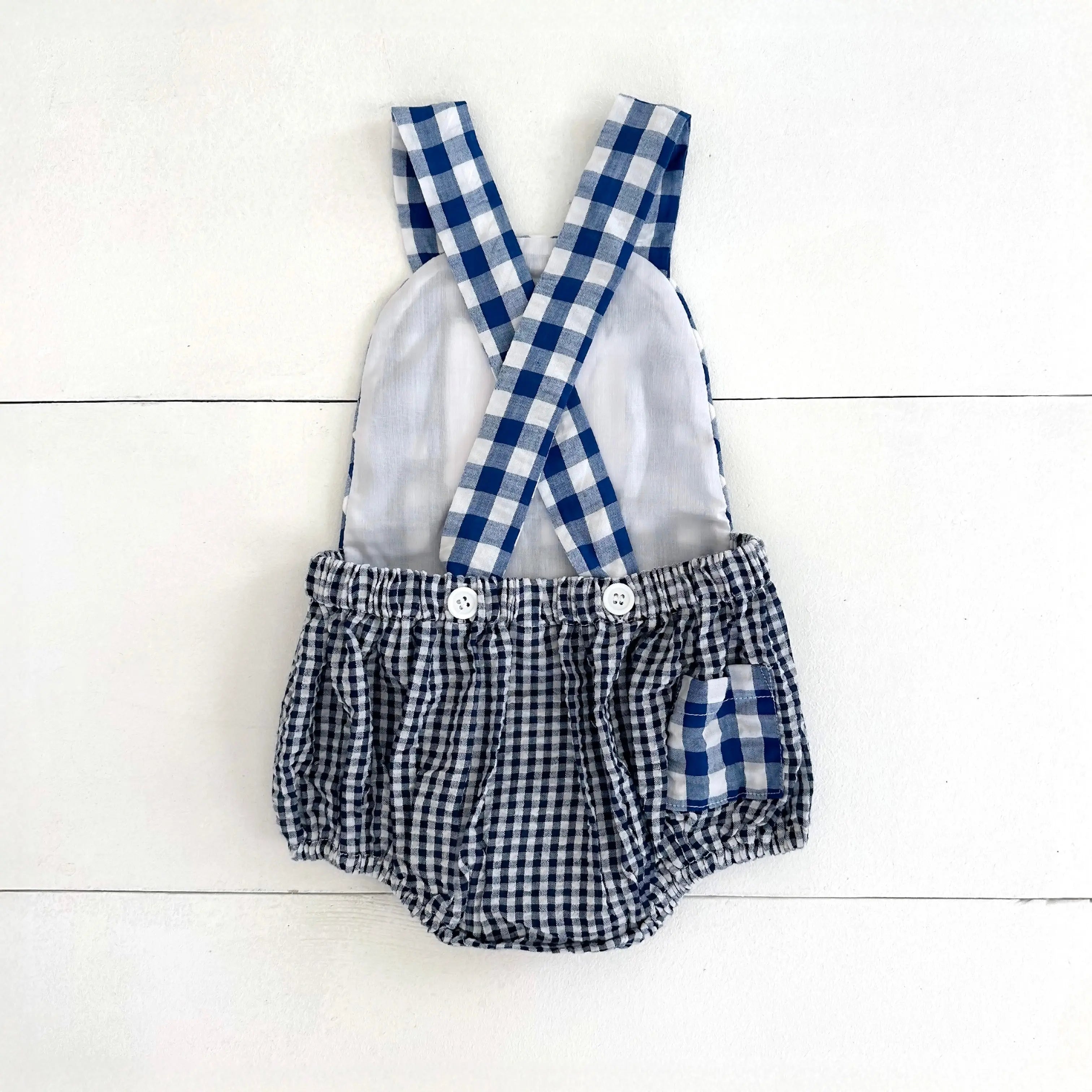 Navy Blue Smocked First Birthday Sunsuit Seven Lantern Lane