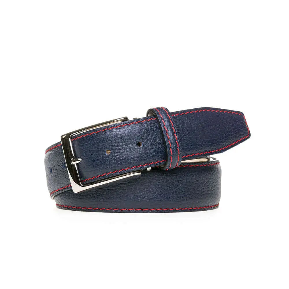Navy Italian Pebble Grain Belt by Roger Ximenez: Bespoke Belts and Leather Accessories, handmade leather goods detail photo 3