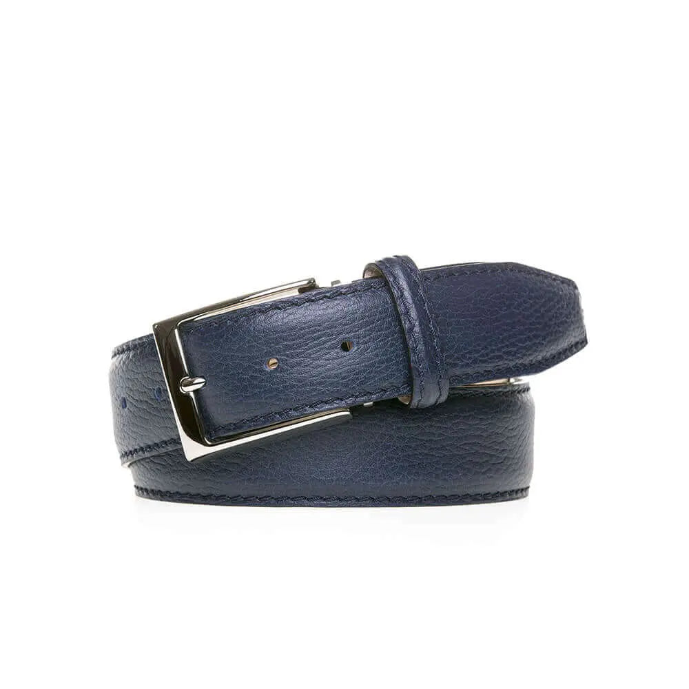 Navy Italian Pebble Grain Belt by Roger Ximenez: Bespoke Belts and Leather Accessories, handmade leather goods detail photo 5