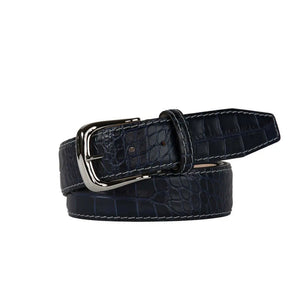 Navy Mock Croc Leather Belt by Roger Ximenez: Bespoke Belts and Leather Accessories, handmade leather goods main product photo