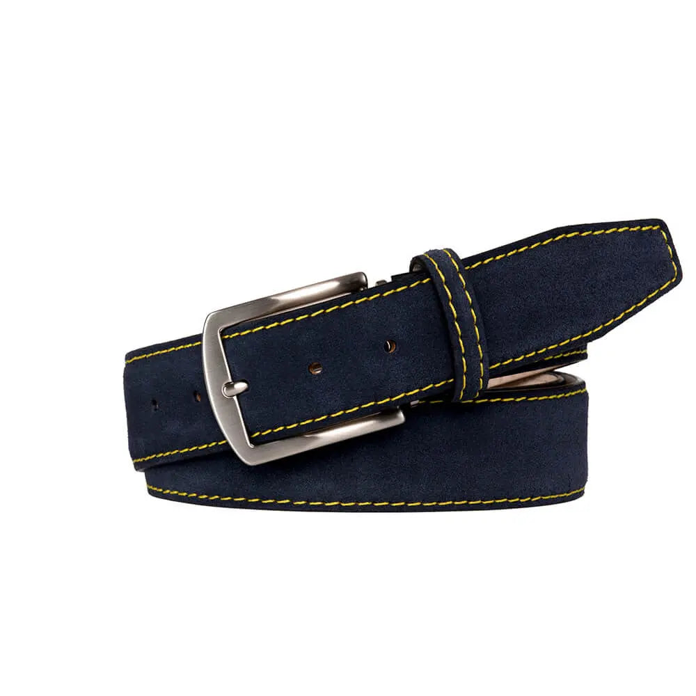 Navy Suede Leather Belt by Roger Ximenez: Bespoke Belts and Leather Accessories, handmade leather goods detail photo 4