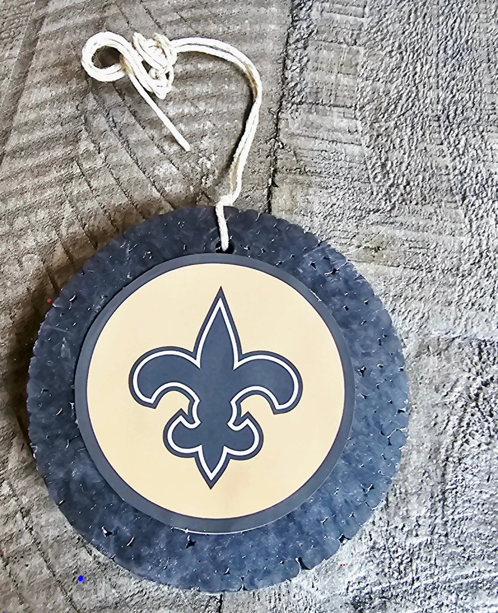 New Orleans Saints Car Freshie - Handmade Air Freshener with Fleur-de-lis Logo, Black & Gold Aroma Beads by Main Street Collective
