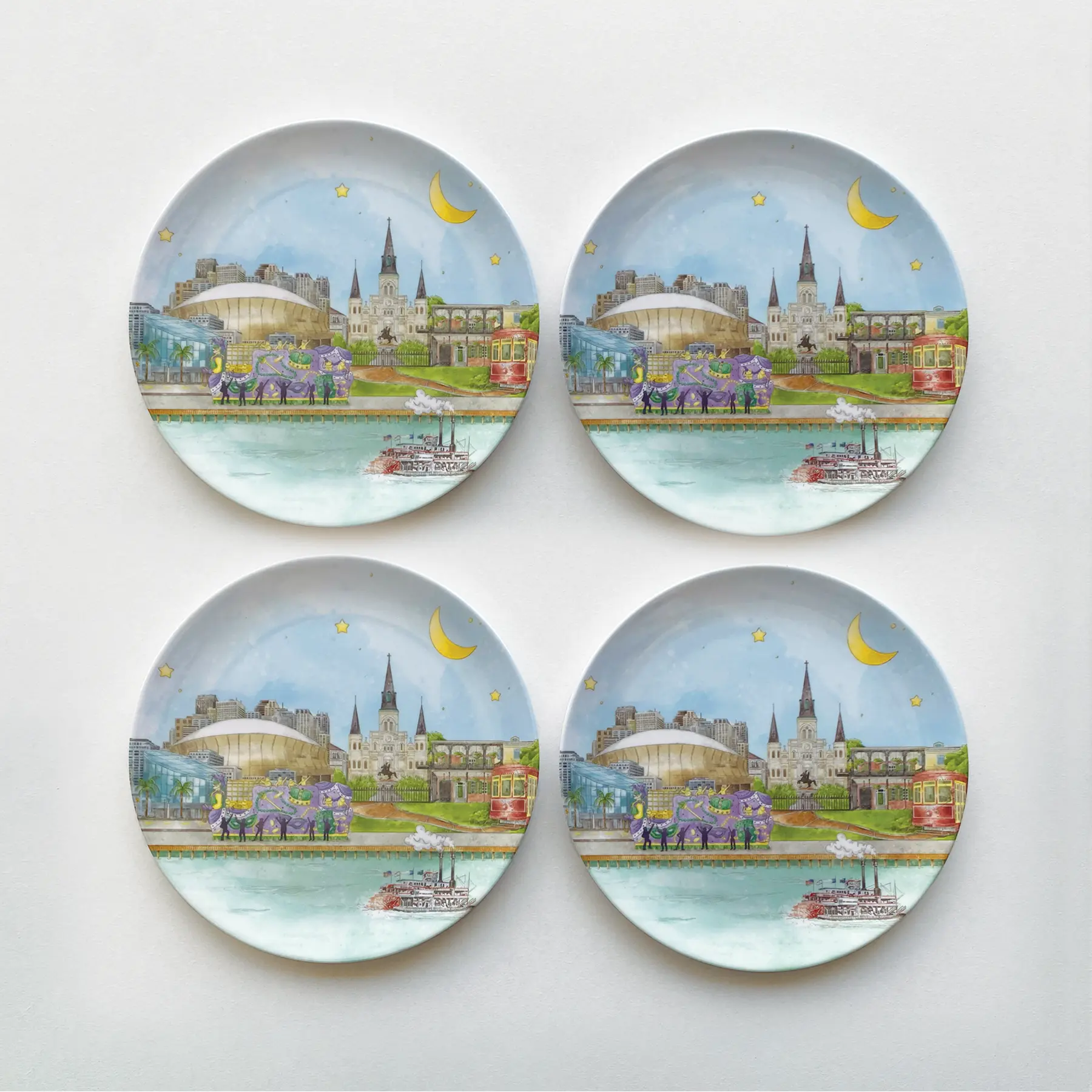 New Orleans Skyline Melamine Dessert Plates by Nola Tawk, plates detail photo 3