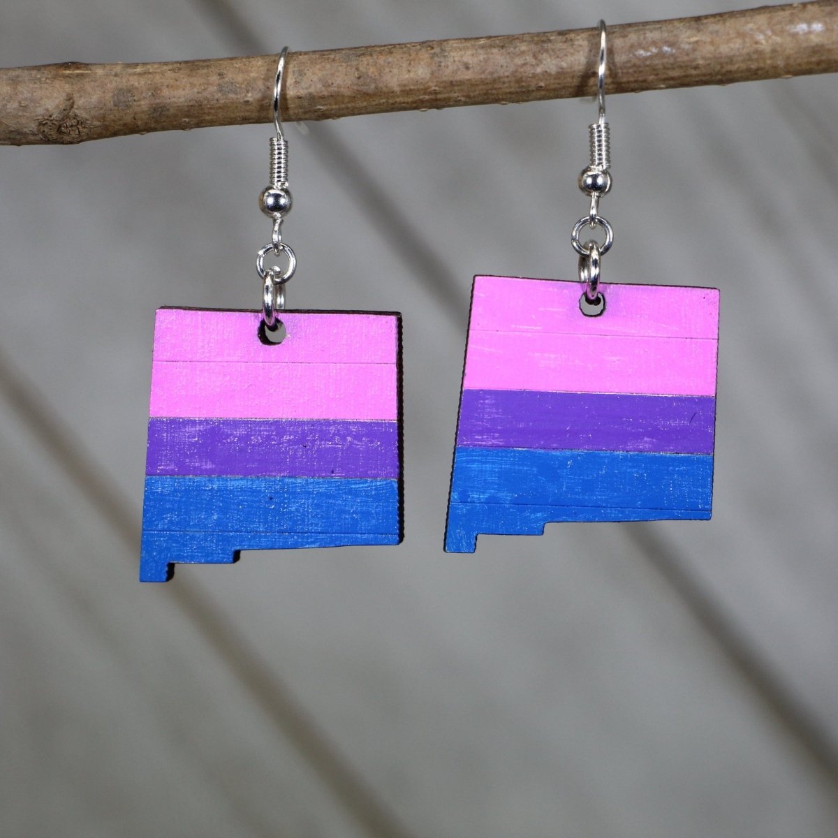 New Mexico Bisexual Pride Wooden Earrings | Bi Flag State Jewelry