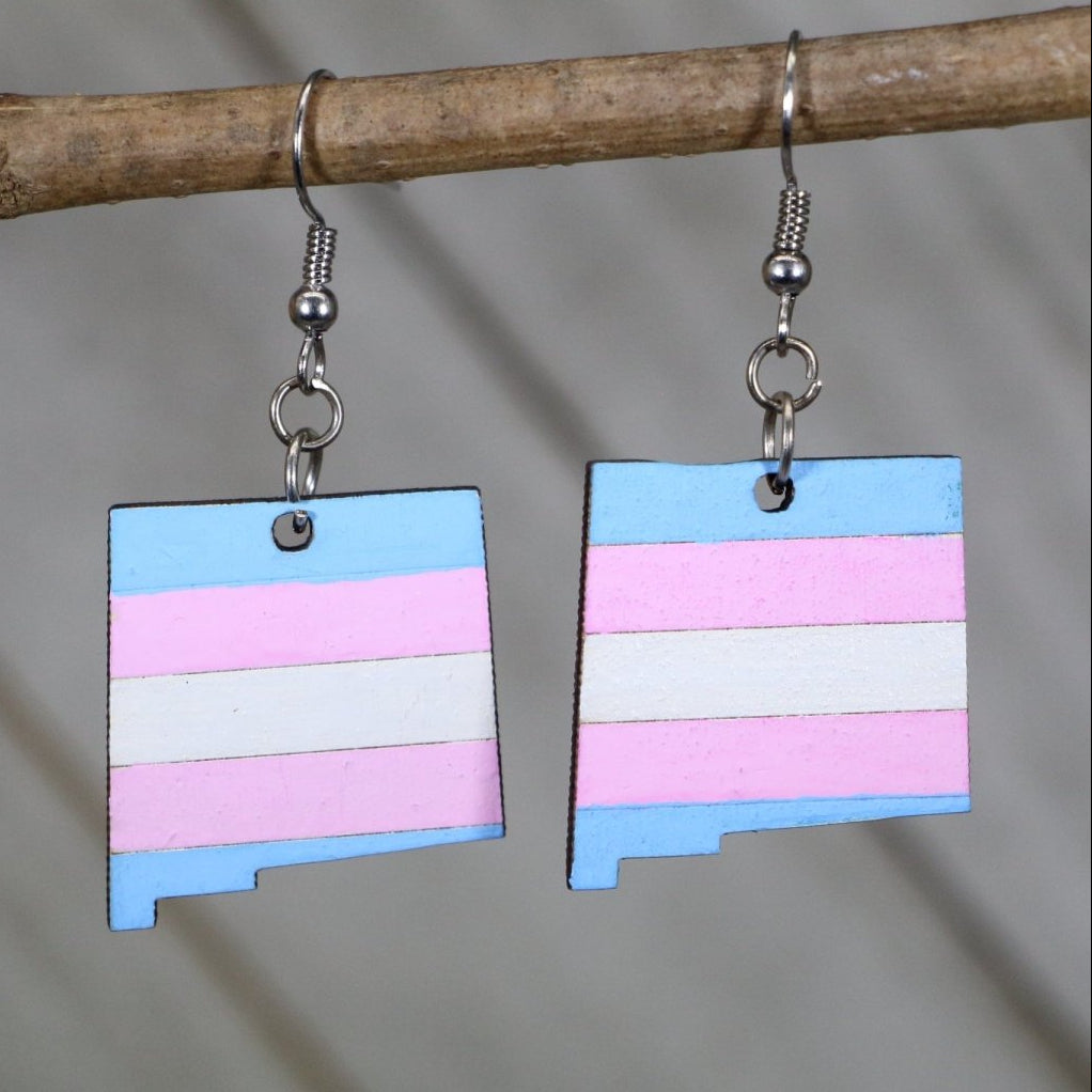 New Mexico Trans Pride Wooden Earrings | Trans Flag State Jewelry