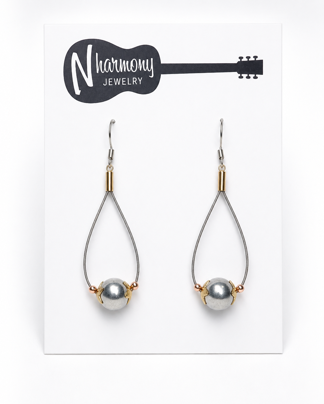 Tri Colored Guitar String Hoop Earrings by N Harmony Jewelry, handmade jewelry detail photo 3