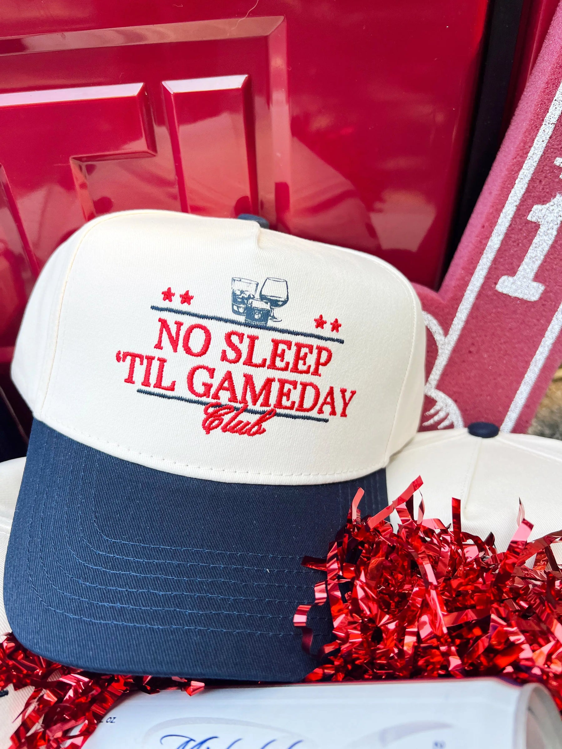 No Sleep Til' Gameday Vintage Trucker Hat by KenzKustomz, Southern lifestyle apparel main product photo
