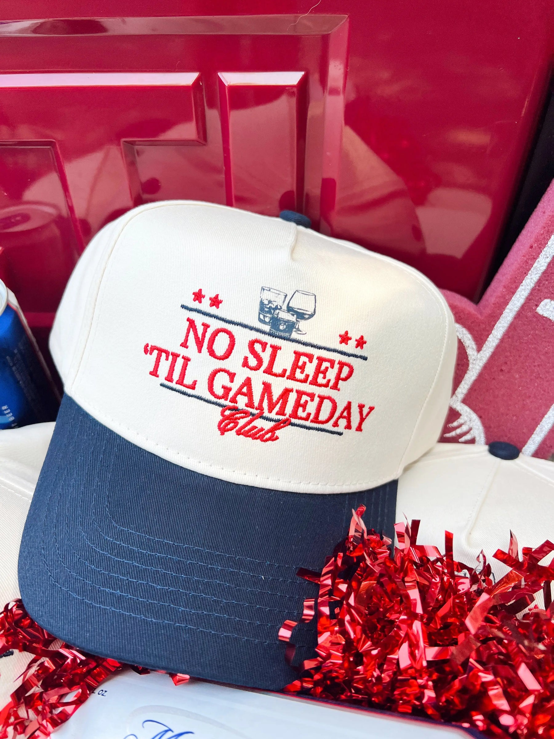 No Sleep Til' Gameday Vintage Trucker Hat by KenzKustomz, Southern lifestyle apparel detail photo 4