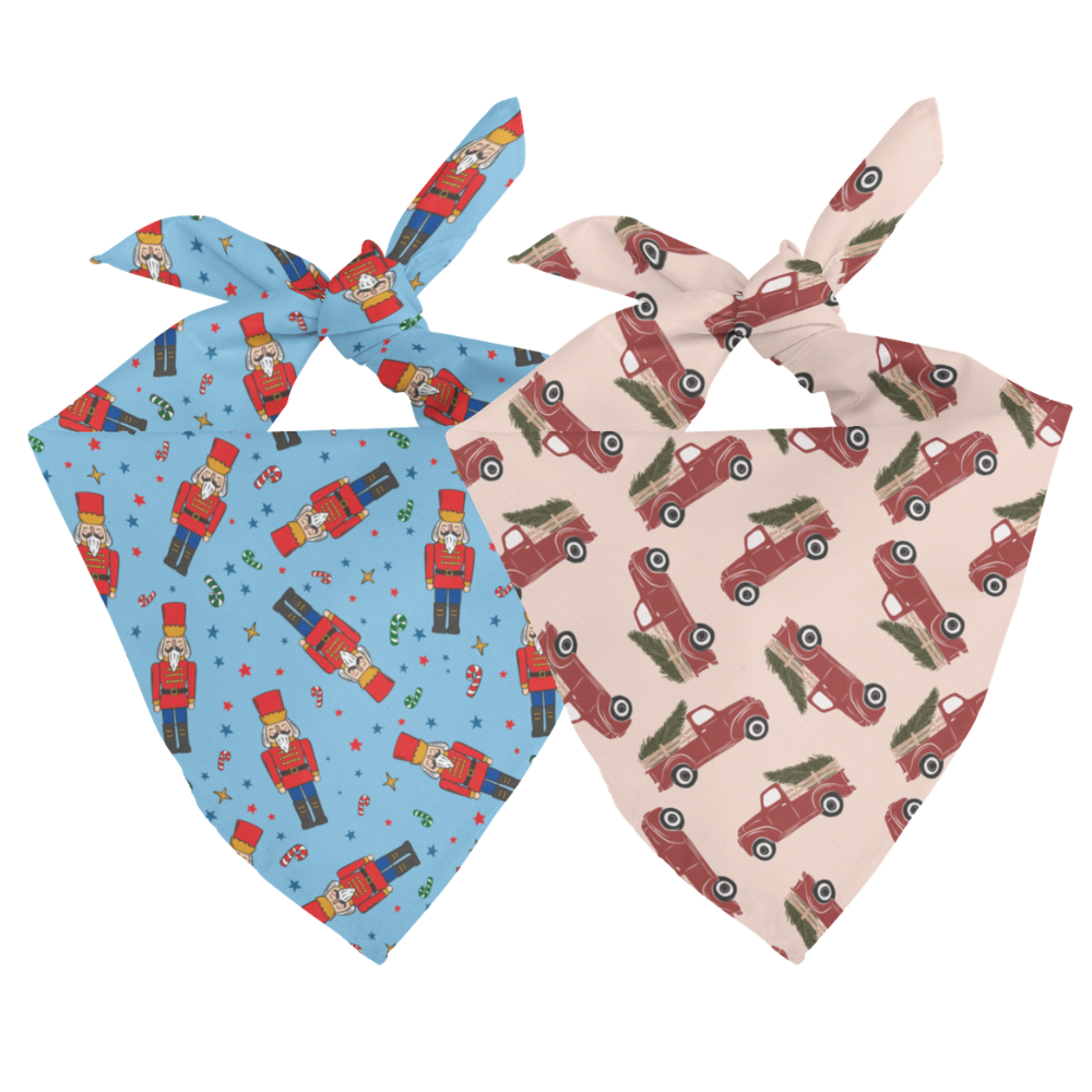 Nutcracker & Red Truck Christmas Reversible Dog Bandana by Dog Bandana Co.
