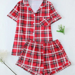 Pink Checkered Bow Women's Pajama Set — Short Sleeve Top & Shorts by The Mississippi Mermaid Mercantile - view 2