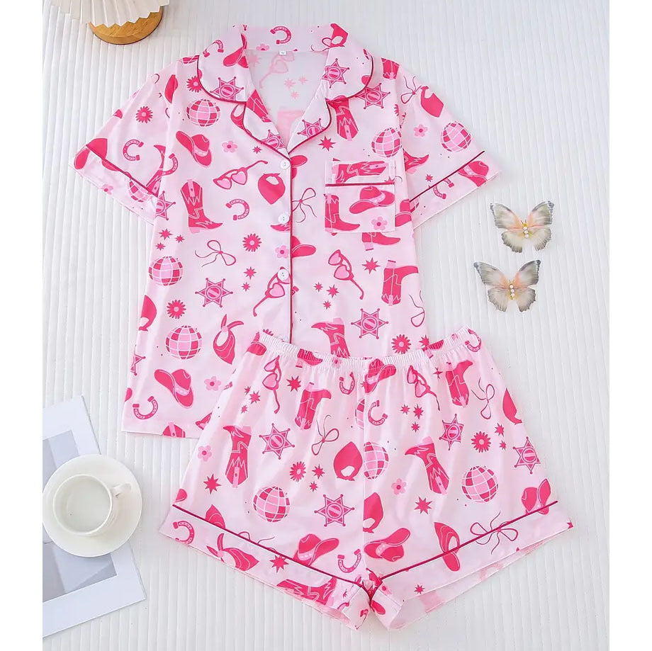 Pink Checkered Bow Women's Pajama Set — Short Sleeve Top & Shorts by The Mississippi Mermaid Mercantile - view 6